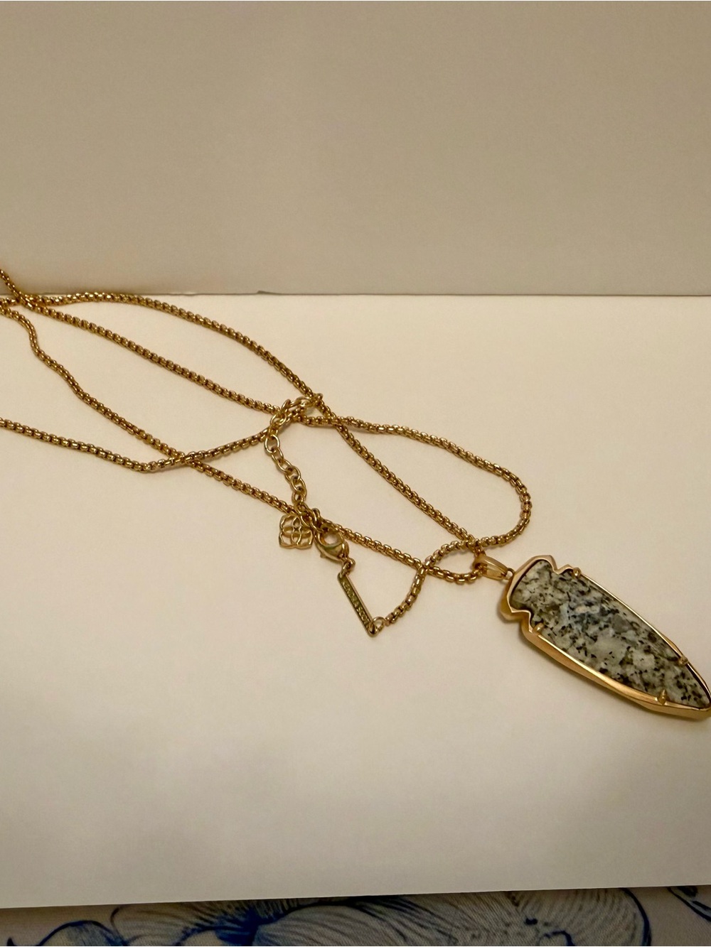 Kendra Scott Gold-Tone Necklace with Speckled White and Black Arrowhead Pendant